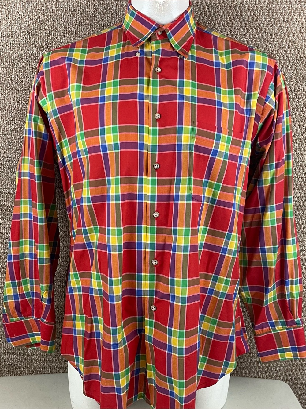 Bullock Jones Shirt Mens L (Fits XL/2XL) Plaid Long Sleeve Button Up USA 151